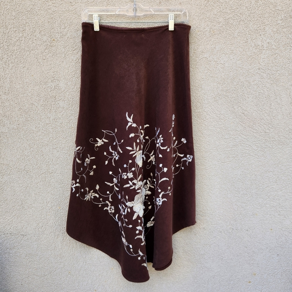Ilyse Hart Skirt Women's Small Brown Floral Embroidered Lined Flare Midi